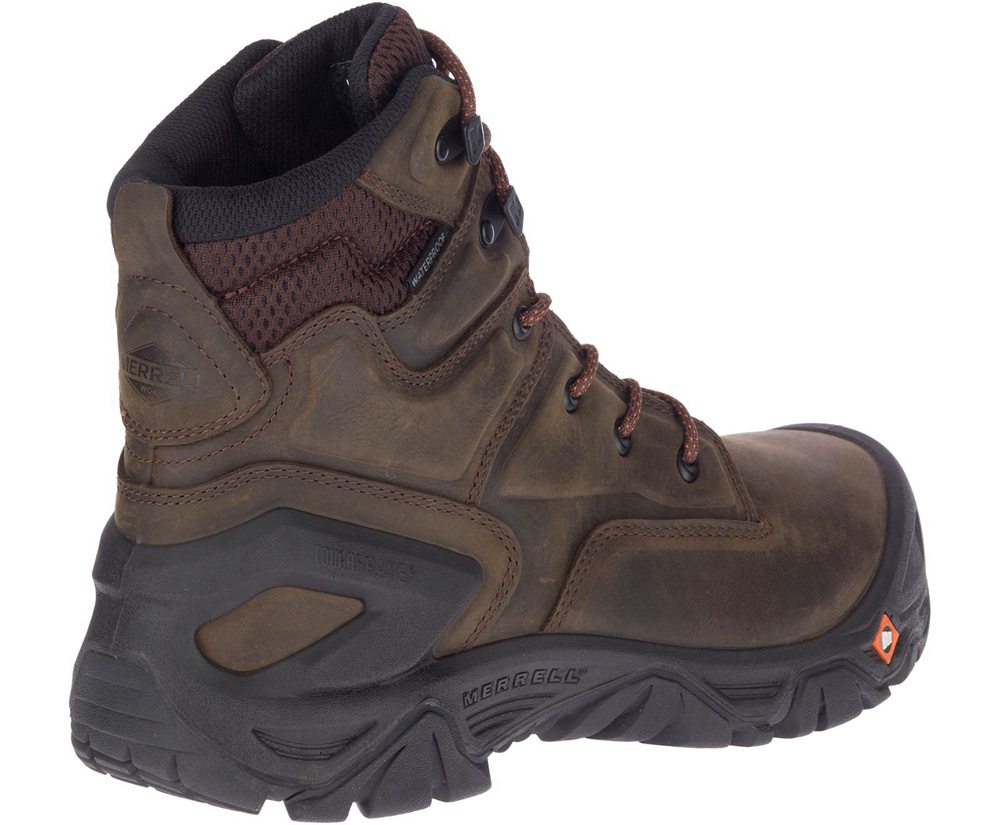 Merrell Work Boots Brown - Strongfield Leather X 7\" Waterproof Comp Toe - Mens 26JMOFWSP
